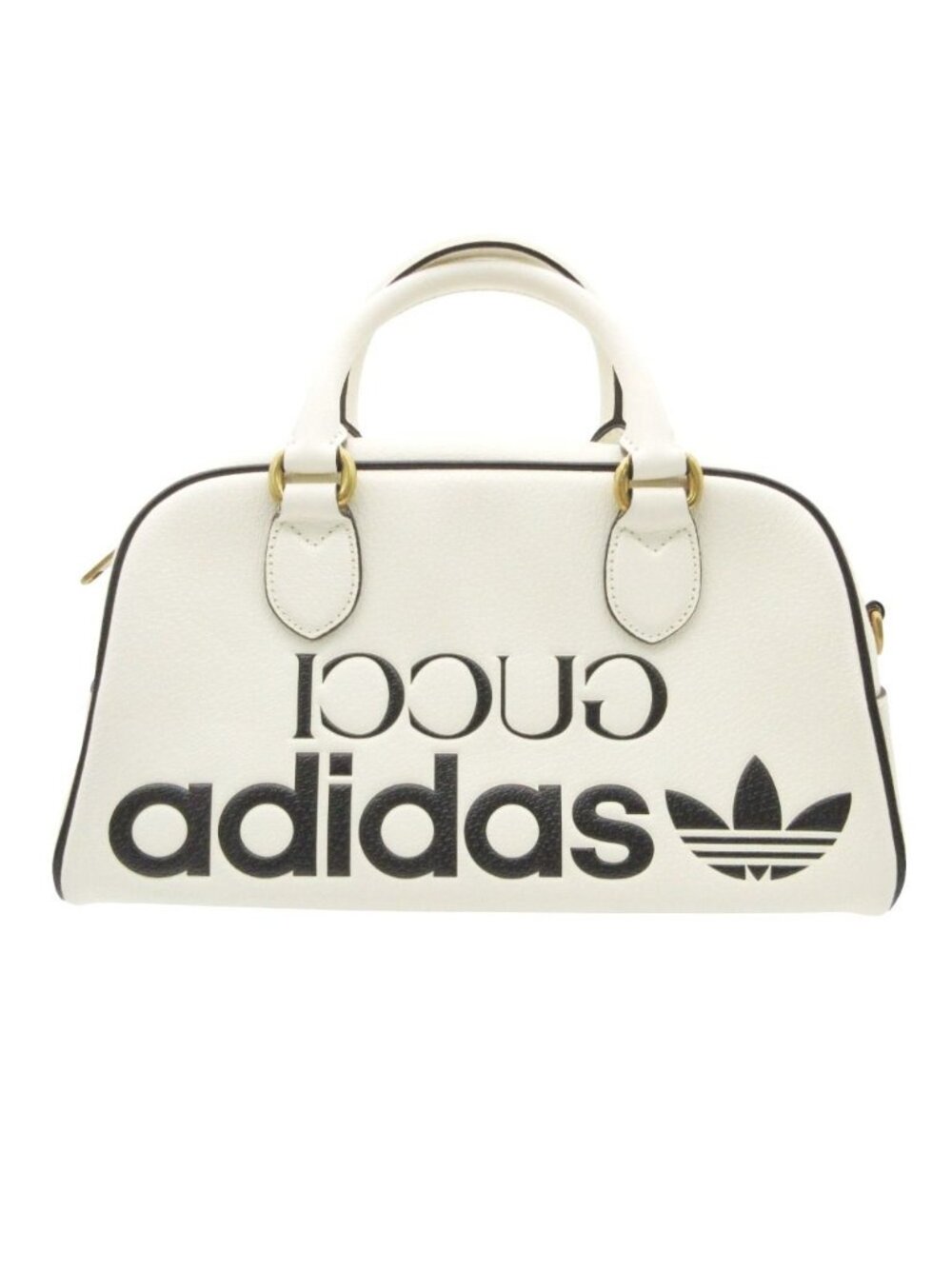 Gucci Adidas Mini Boston Bag Mini Duffle 2-Way Sherry Line Leather Purse White